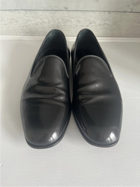 Giorgio Armani Black Glossy Textured Leather Loafers Men’s 6.5 Italy Designer main image 14